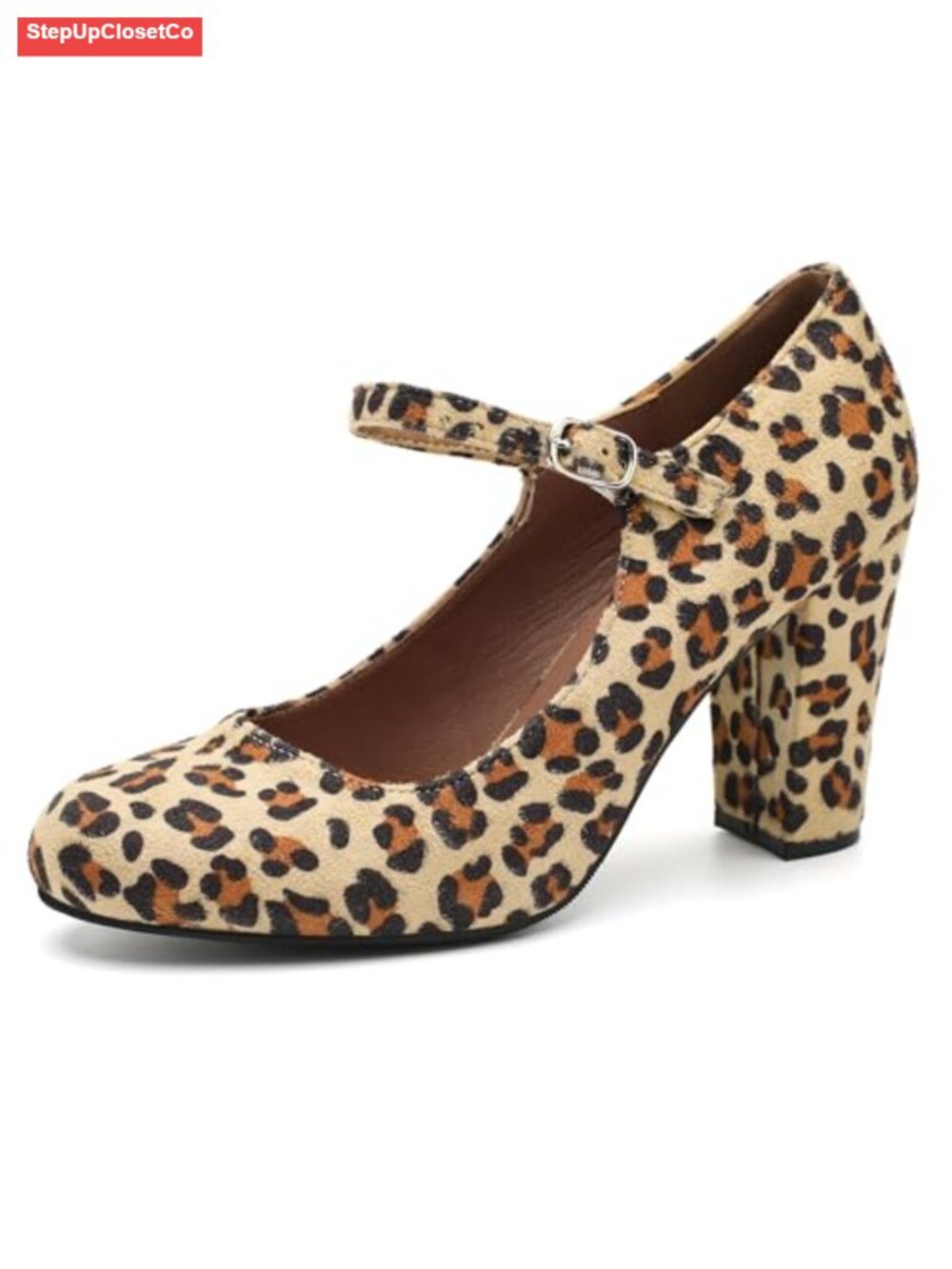 Mary Jane Pumps Closed Round Toe Block Heel Ankle Strap Buckle 3.54 Inch